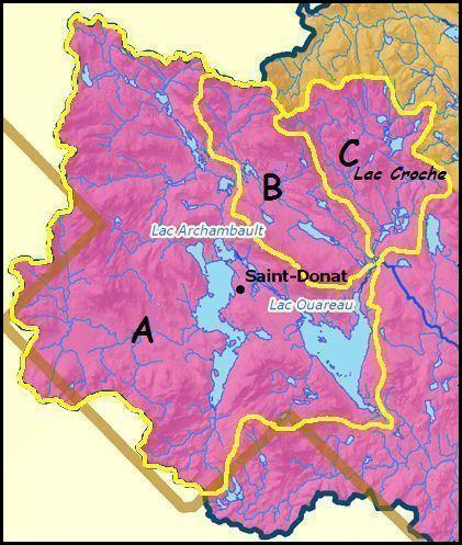 Figure 2 Trois grands secteurs du bassin versant du lac Croche 